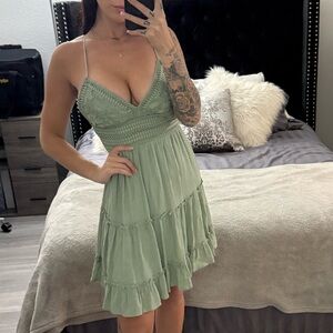 Love Tree Sage Green Crochet Mini Dress